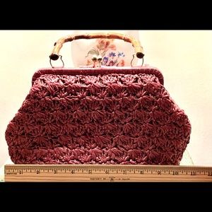 Bamboo handle woven bag